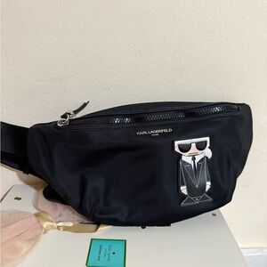 Karl Lagerfeld Black Belt Bag with Iconic Patch